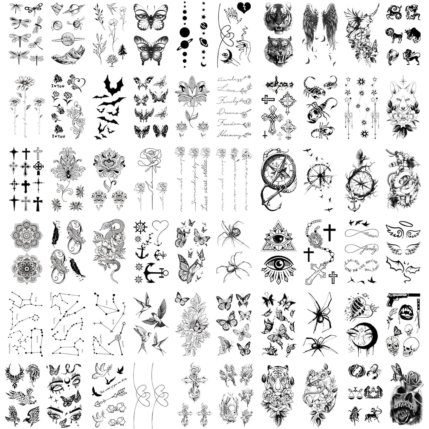 Yazhiji 77sheets Waterproof Temporary Tattoo for Girls or Boys Kids 17sheets Larger Half Arm Lion Wolf Owl Elk Snake Butterfly Rose Fake Tattoos for Men or Women And 60 sheets Tiny Tattoo Sticker