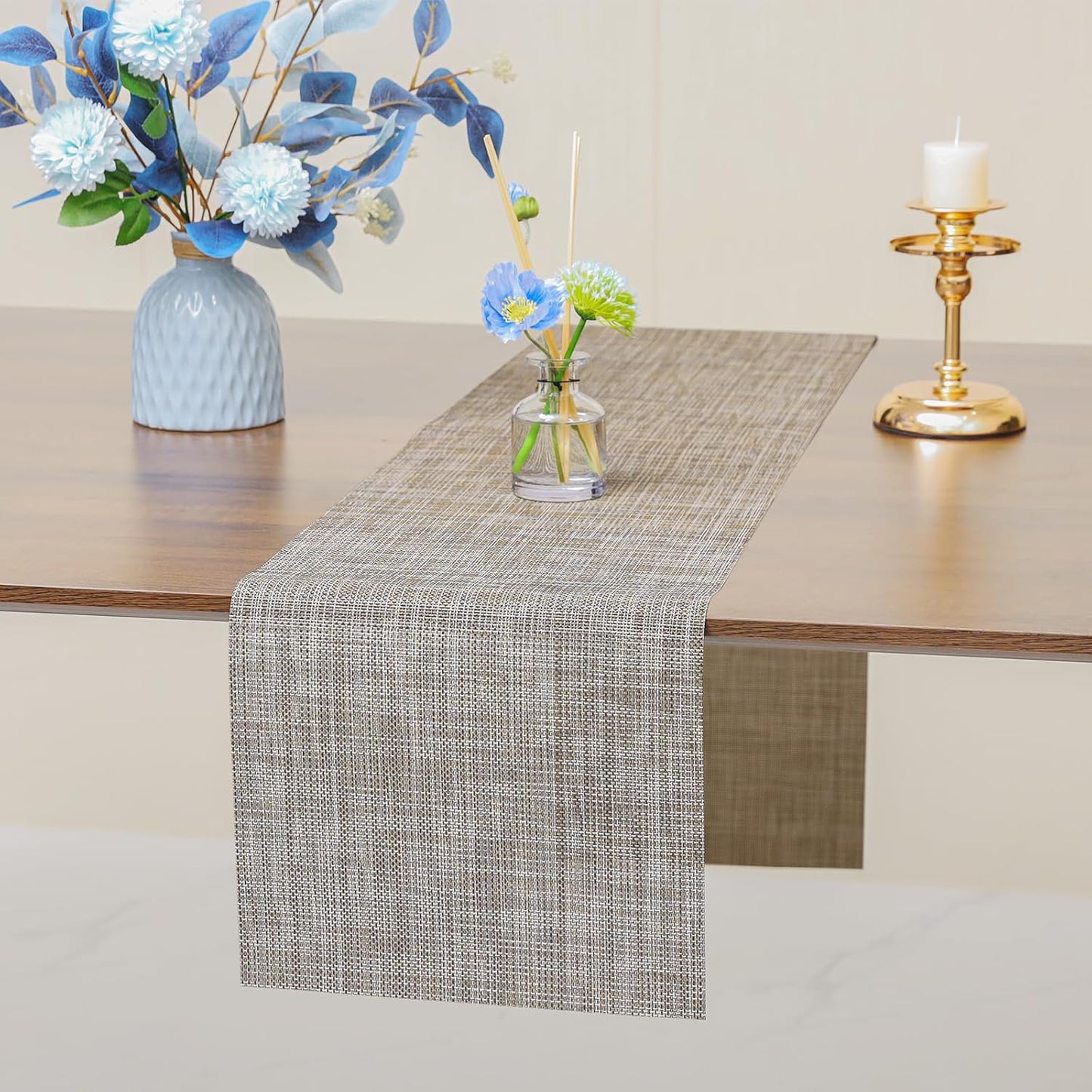 Myir JUN Table Runner, Vinyl Table Runner Indoor 72 Inch Long Arbitrarily Cropped Runner for Table Heatproof for Home Party (Caramel, 12 x 72 inch)