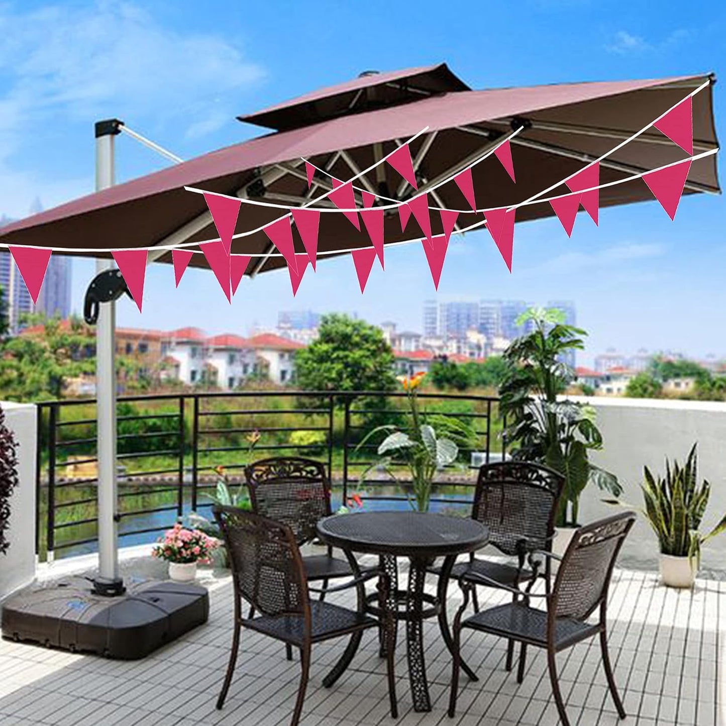 Consummate 100 Feet Rose Pink Pennant Banners Flags String Hanging Triangle Bunting Flags for Grand Opening,Kids Birthday,Party Decorations,60 PCS