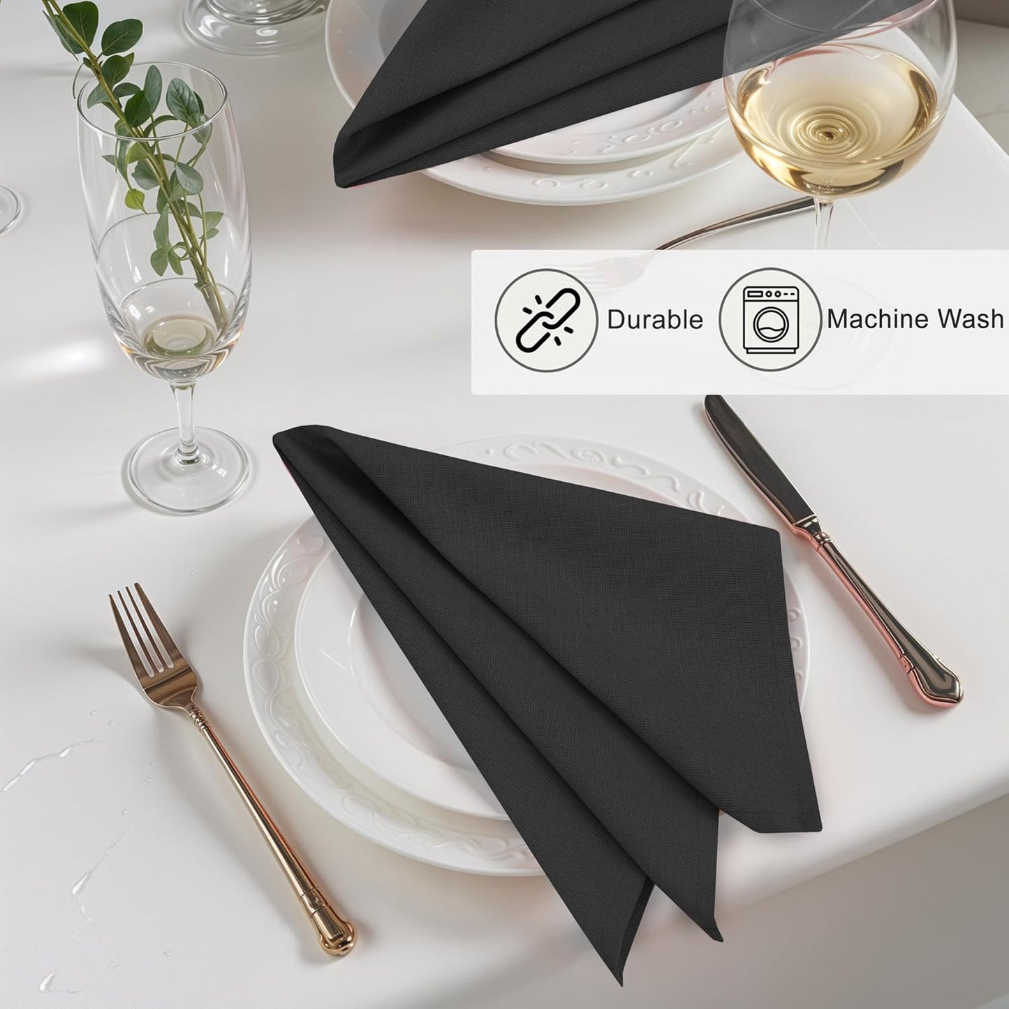 Ruvanti Linen Napkins Set of 6, 18x18 Cloth Napkins, Cotton Linen Blend Napkins Cloth Washable, Soft, Reusable Dinner Napkins for Wedding, Parties, Christmas, Thanksgiving, Everyday Use - Black