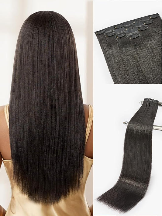 LUVME Yaki Straight Seamless Clip in Hair Extensions 70g, 20 Inch Natural Black, 100% Real Remy Human Hair, Soft Full Volume, Easy Clip Ins for Daily Wear, Work, Parties & Weddings
