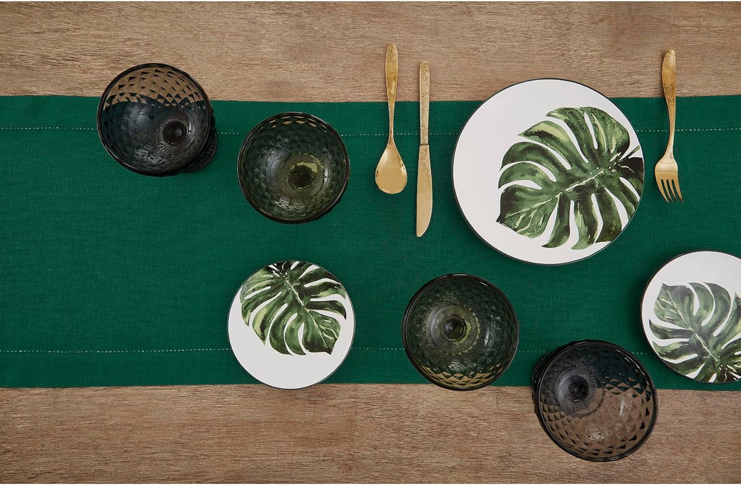 Solino Home Linen Rainforest Green Table Runner 156 Inches Long - 100% Pure Linen Extra Long Table Runner 14 x 156 Inch for Fall, Autumn, Thanksgiving, Christmas - Classic Hemstitch