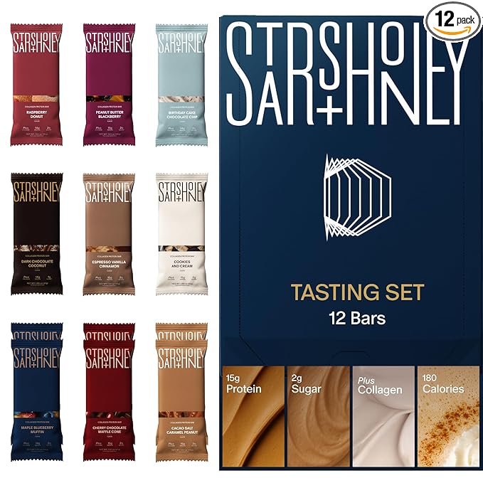Stars + Honey Protein Bars- Flavor Variety,15g Protein, 2g Sugar, w/ Collagen Keto Friendly Snack - Gluten, Dairy, & Soy Free - High-Protein Snacks for Energy & Recovery-12 pack