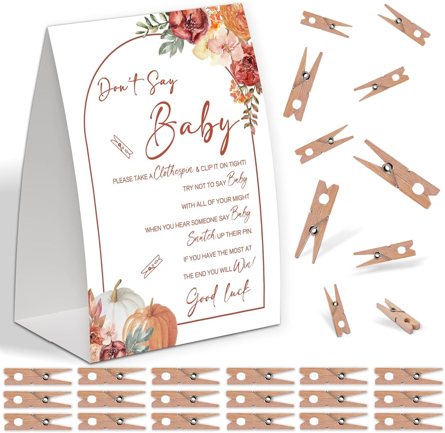 Boho Floral Pumpkins Shower Decorations,Don't Say Baby Baby Shower Game,Gender Neutral Baby Shower Decorations,Small Clothespin Game,Baby Shower Ideas,Baby Shower Games 50 Guest,Fall Party Games