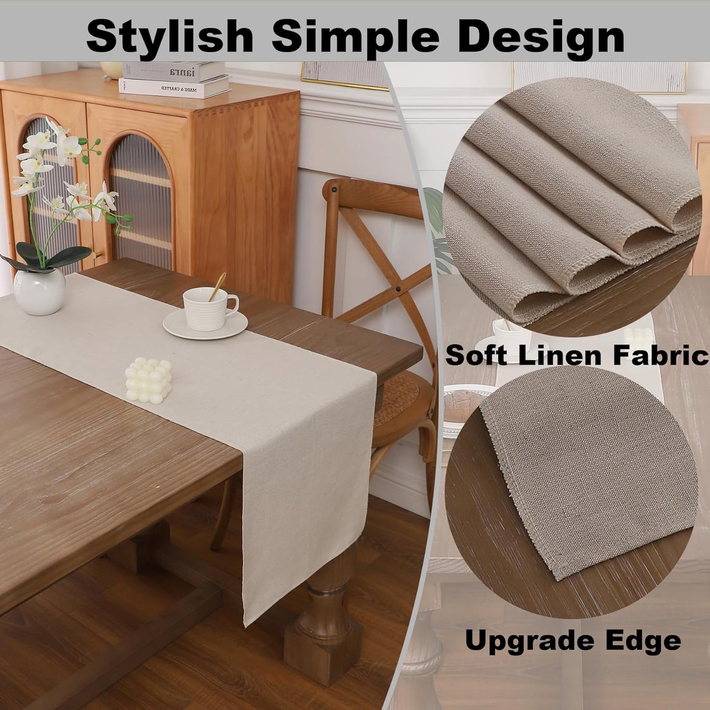 Gernaice Solid Color Table Runner, Rustic Cotton Linen Farmhouse Table Runners for Holiday Wedding Dining Living Room Bedroom Home Decor, 72" L X 13" W Beige