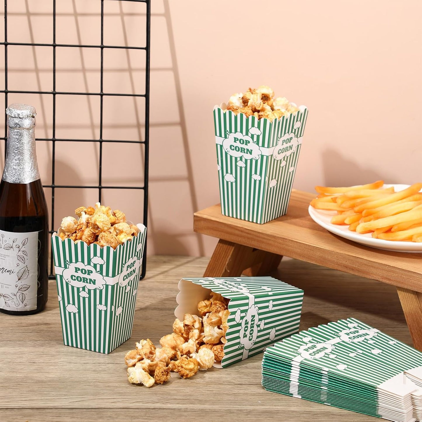 50 Pcs mini stripe popcorn boxes Buckets and Container for Home for Graduation Carnival Summer Birthday Party Supplies(Green)