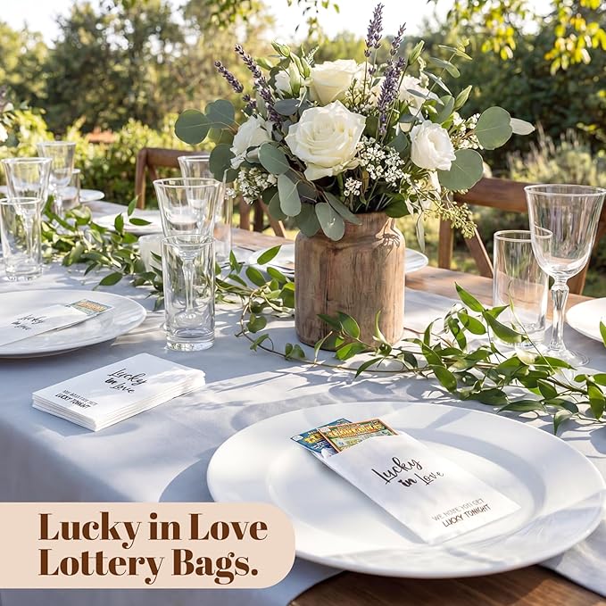 100 Pcs Wedding Confetti Bags, 2.8" x 5" Throw Flower Petal Packets Semi-transparent Glassine Waxed Paper Treat Bags for Wedding Toss, Party Decor(Lucky in Love)