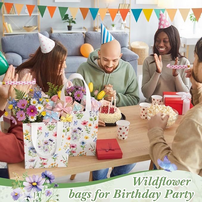 Supervitae 24 Pack Brightly Floral Gift Bags Medium Floral Party Favor Bags Reusable Totes Non Woven Goodie Totes for Spring Summer Wedding Birthday Baby Shower Family Travel(9.8" x 7.9" x 3.9")