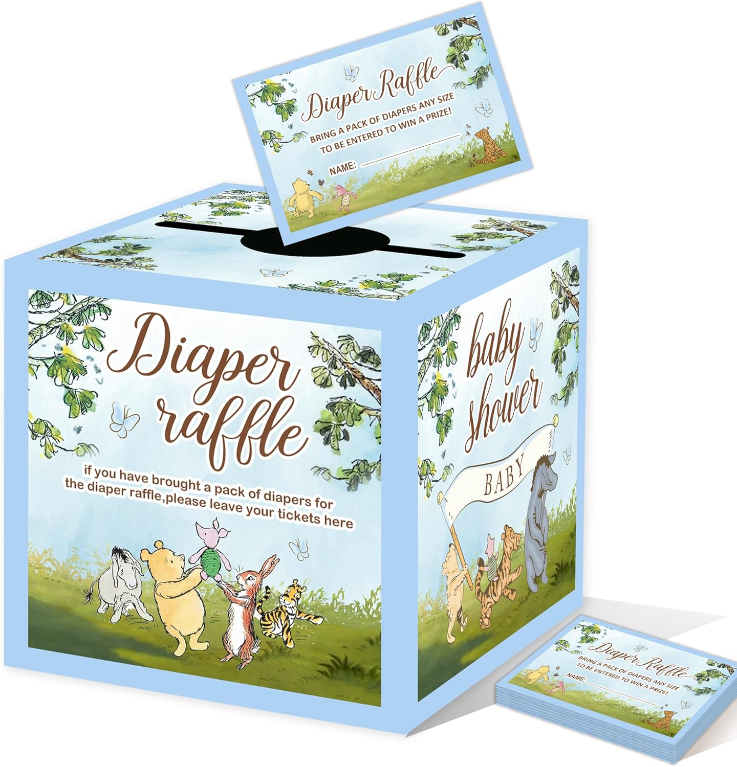 50PCS Winnie the Pooh Baby Shower Decorations-Winnie Baby Shower Games-Pooh Party Decorations-Baby Shower Diaper Raffle Box-blue2