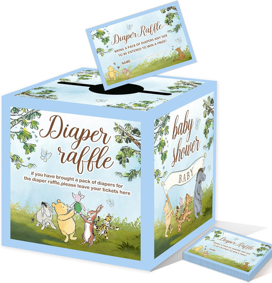 50PCS Winnie the Pooh Baby Shower Decorations-Winnie Baby Shower Games-Pooh Party Decorations-Baby Shower Diaper Raffle Box-blue2