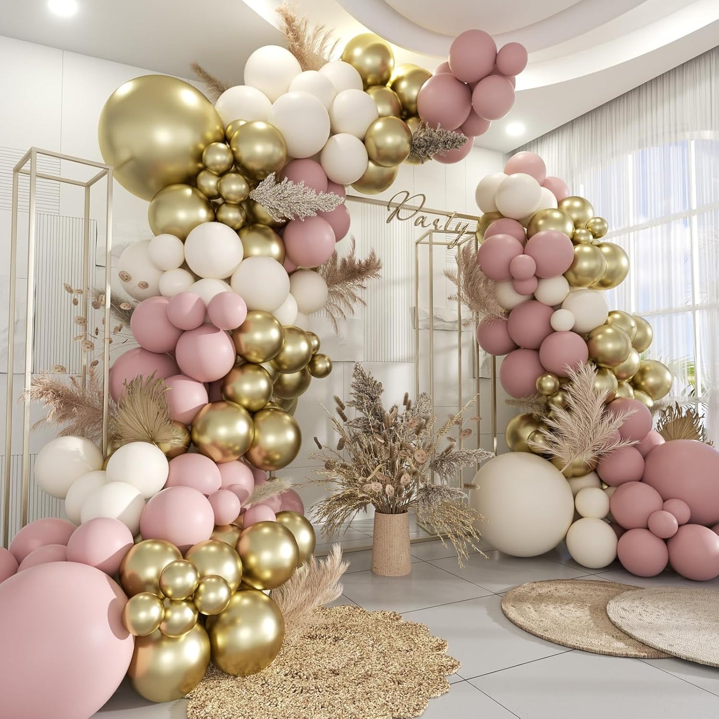 Pink White Gold Balloon Garland Arch Kit, 160Pcs Pastel Pink Matte White Metallic Gold Balloons for Girls Birthday Baby Shower Wedding Bridal Shower Party Decorations