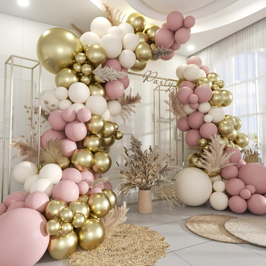Pink White Gold Balloon Garland Arch Kit, 160Pcs Pastel Pink Matte White Metallic Gold Balloons for Girls Birthday Baby Shower Wedding Bridal Shower Party Decorations