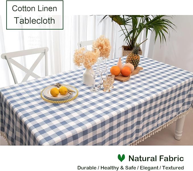 Checkered Rectangle Tablecloth, Cotton Gingham Table Cloth Plaid Table Cover for Spring Summer Picnic Kitchen Dinner Restaurant Easter Party（55x70,Blue