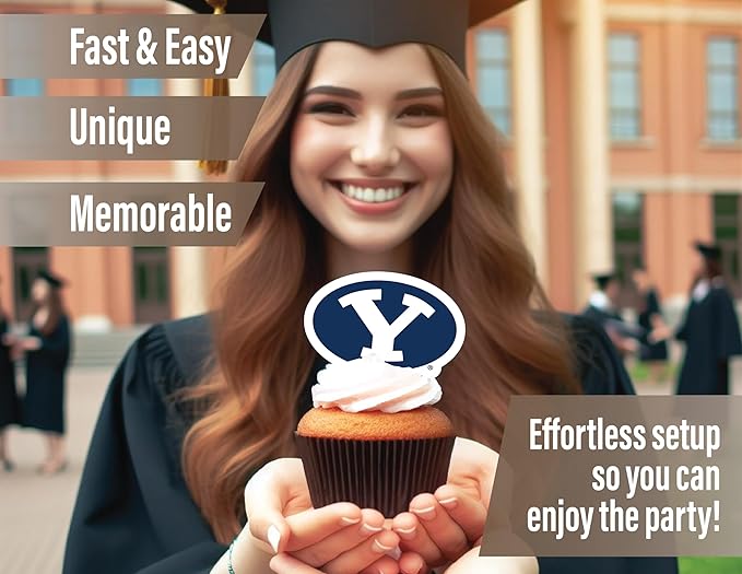 Brigham Young University Party Supplies for Cougs Football, Birthday Gift, Graduation Party Banner and Cake Toppers (42 Pieces) (BYU Cougars)