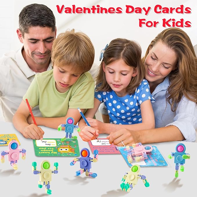 SpringFlower 24 PACK Valentines Day Cards For Kids Classroom With Fidget Sensory Spinner Toys For Classroom Gift Exchange, Valentines Party Favors Supply For Kids Classmates Gift Cards Prizes