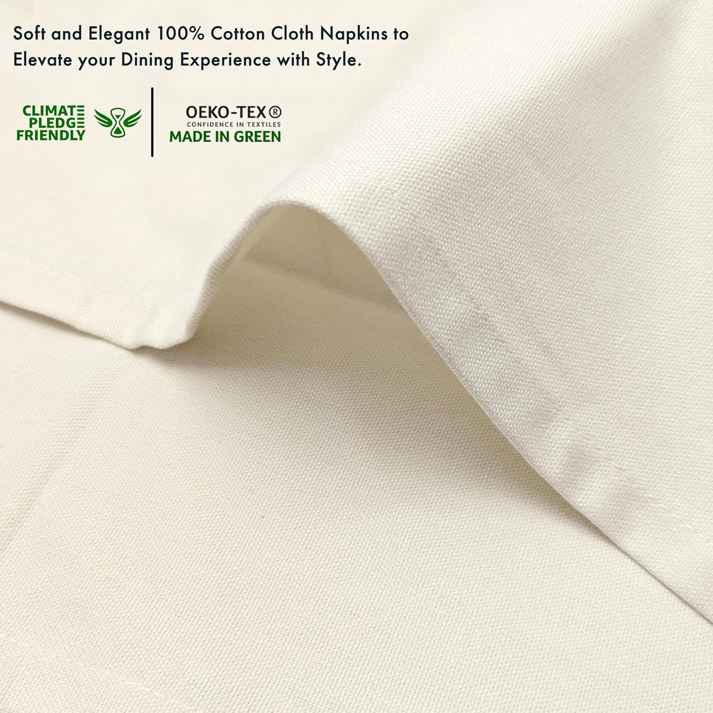 Ruvanti Premium Cloth Napkins Set of 6, 18x18 Inches, 100% Cotton, Washable, Soft & Absorbent, Perfect for Wedding, Christmas, ‎Thanksgiving Dinners - Antique White