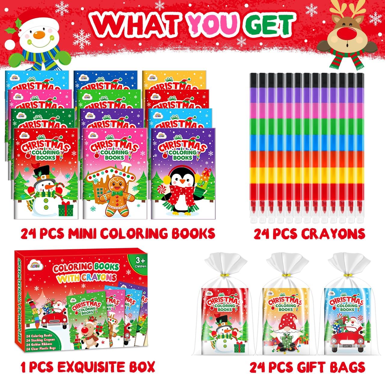 ZMLM 24 Coloring Books for Kids Party Favors: Bulk 24 Crayons Mini Coloring Books for Kids Ages 4-8 Birthday Goodie Bags Stuffers Toddlers Return Gifts Classroom Prizes Teacher Crafts (Christmas)