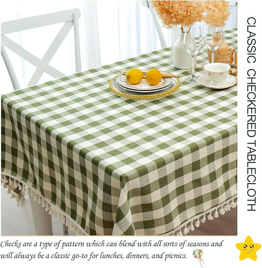 Buffalo Plaid Rectangular Tablecloth-Cotton Gingham Table Cloth for Kitchen Restaurant Farmhouse Christmas Décor (Rectangle/Oblong, 55x120,Green)