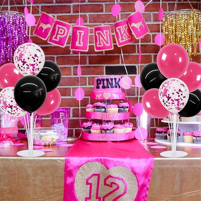 TONIFUL 4 Set Black and Hot Pink Balloon Centerpieces for Table,Balloon Stand Kit for Party Decor Sweet 16 18 21st 30 40 50 60 70th Birthday Decorations,Bridal Shower,Graduation Decorations 2026