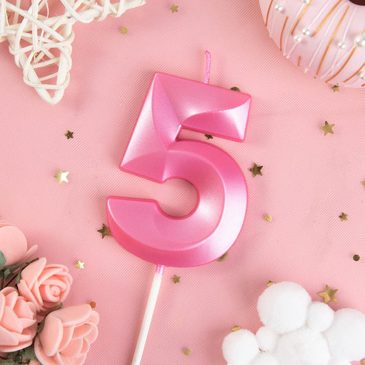 PHD CAKE 2.76 Inch Diamond Pink 5 Number Birthday Candles, Pink Number Candles, Cake Number Candles, Party Celebration