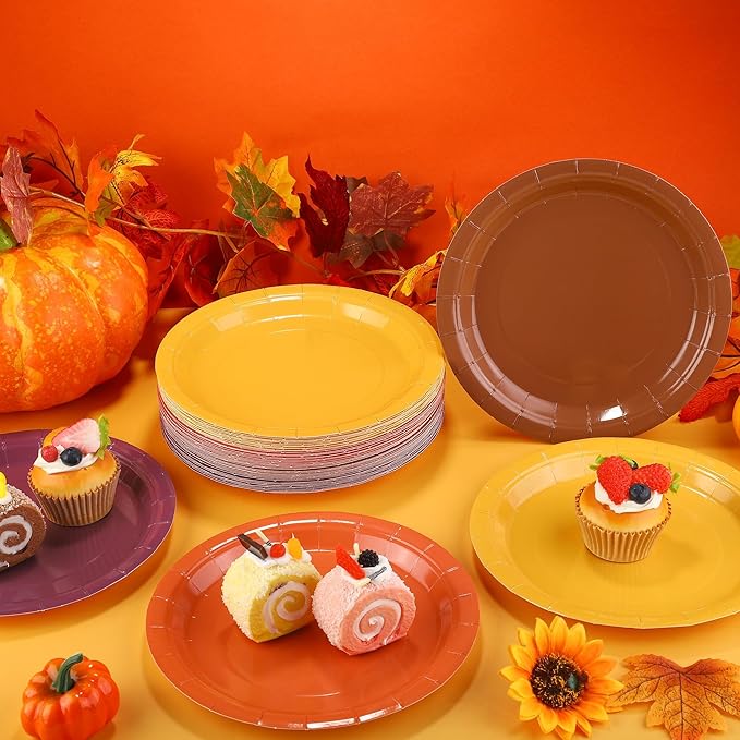 Kochorie 60 Pieces Disposable Paper Plates 9 Inch Heavy Duty Dinner Plates, Solid Color, Thanksgiving Table Decorations Party Supplies for Birthdays, Weddings, Daily Use