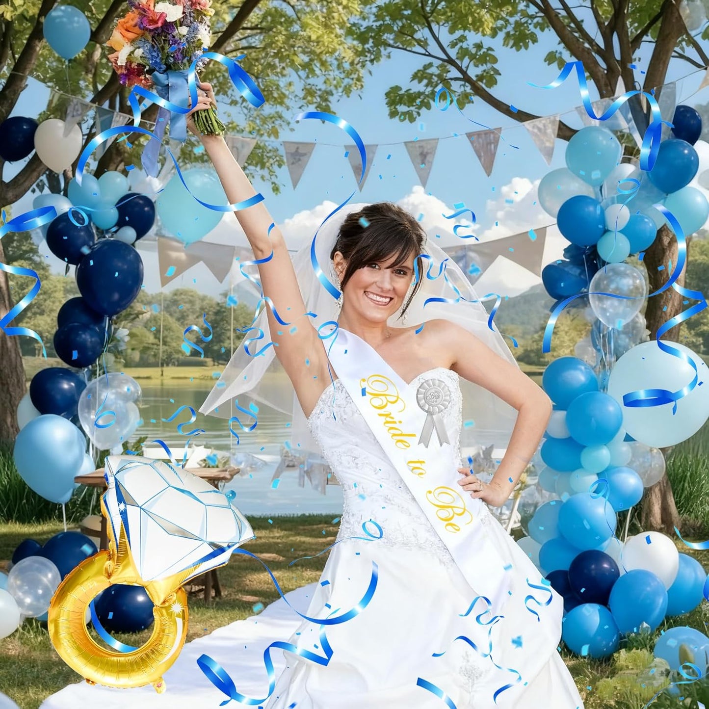 Kleeblatt Last Toast On The Coast Bachelorette, Blue Bachelorette Balloons Party Decorations Include Bride Balloons,Banner,Wedding Dress,Foil Fringe Curtain