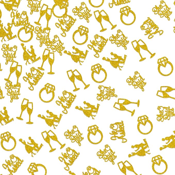 150 PCS Engagement Party Decorations, Gold Glitter He Asked She Said Yes Confetti, Diamond Ring Table Scatter, Bridal Shower Engagement Wedding Party Decorations Supplies
