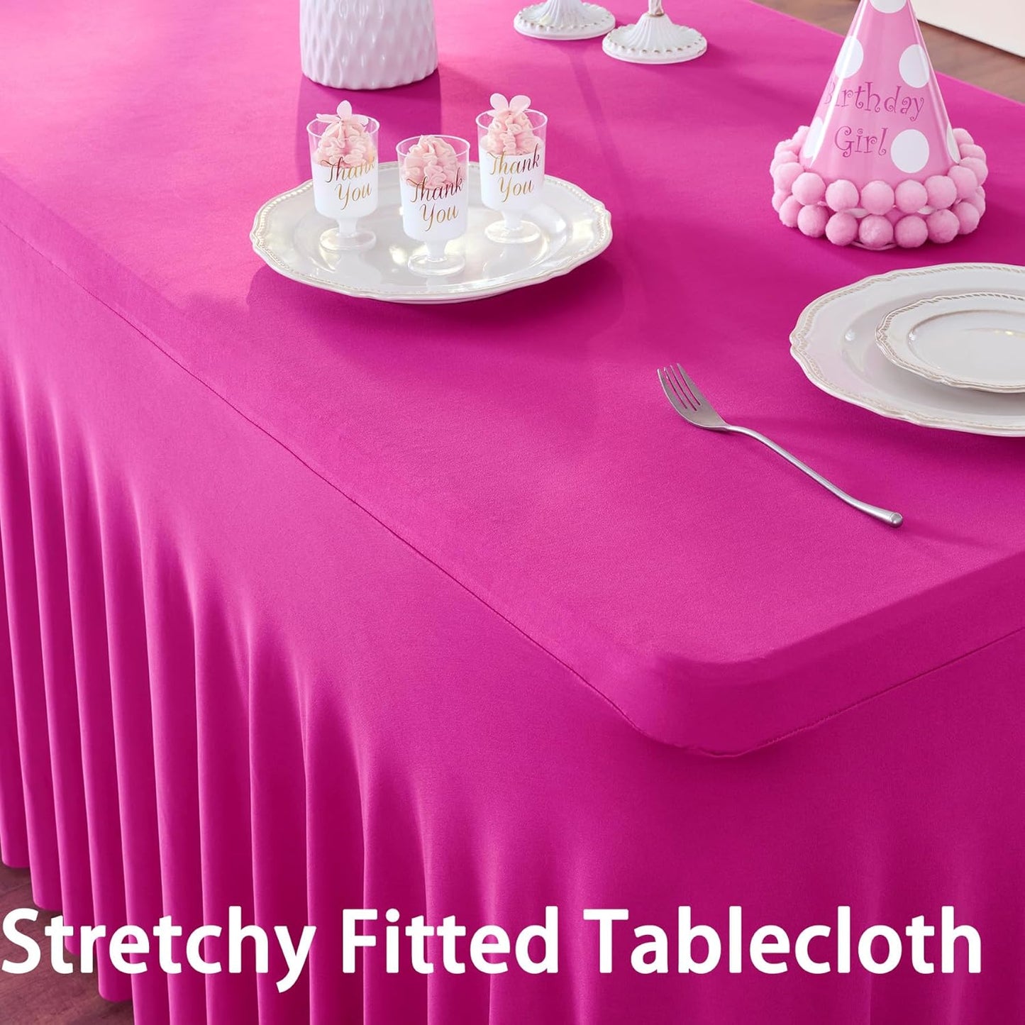 3 Pack Hot Pink Spandex Tablecloth for 6 Foot Rectangle Tables, Wrinkle Free Fitted Table Cloth Cover 6ft Fuchsia Stretchy Tablecloths with Skirt for Parties Weddings Birthday Banquet Baby Shower