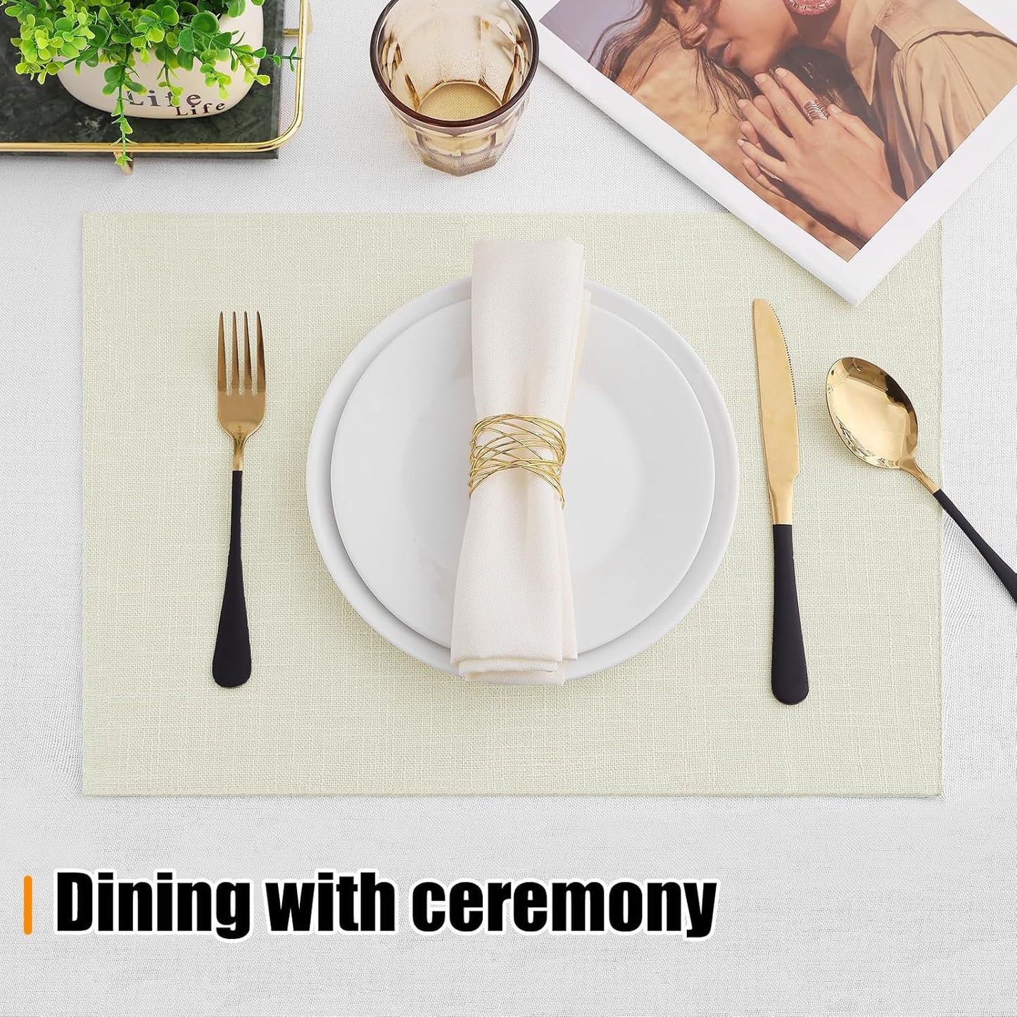 Homaxy Cloths Placemats for Dining Table Set of 4, Heat Resistant Washable Cotton Linen Blend Table Mats, Easy to Clean Place Mats for Indoor Outdoor Party Kitchen Decoration, 13" x 19", Cream