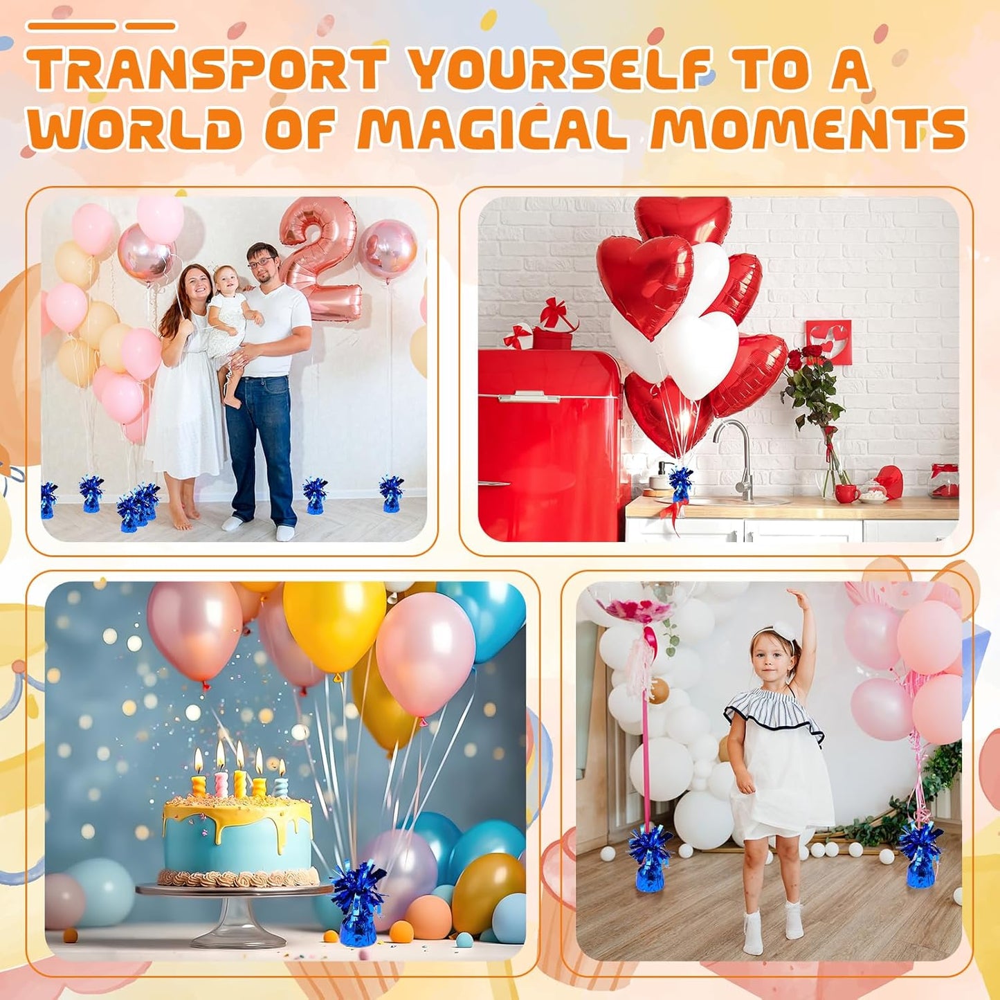 16 Pack Blue Balloon Weights Metallic Holder Anchors Balloon Holder Weights for for Birthday 2025 Graduation Party Christmas Wedding Celebration Decoration (Blue)