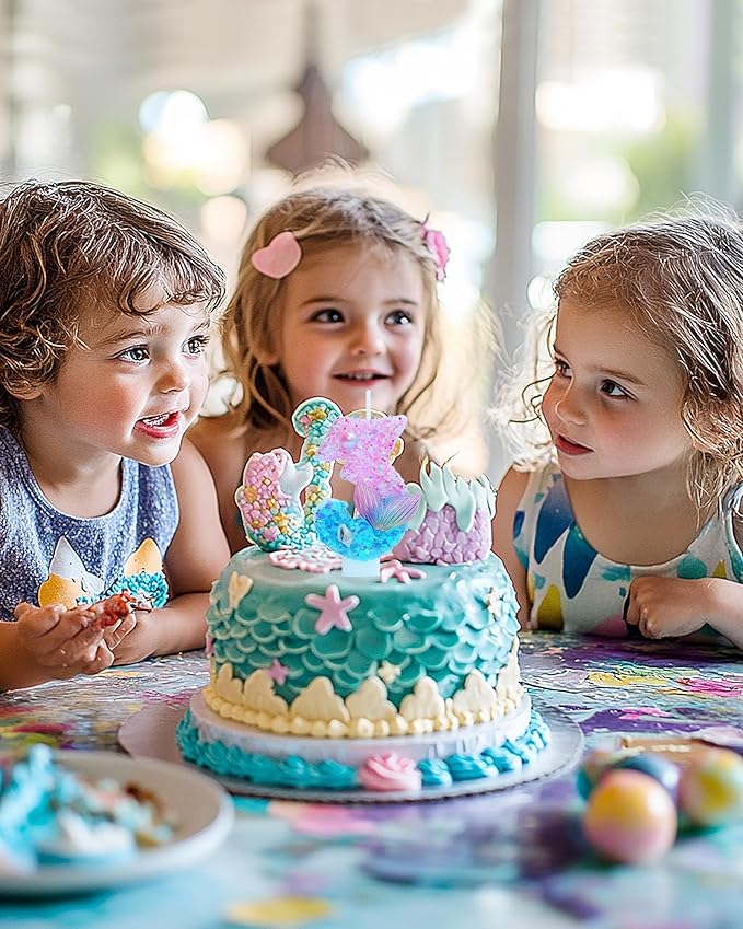 Mermaid Themed Birthday Candles, Number 3 Girls Glitter Birthday Party Supplies,Anniversary Party Decor,2.87 inch Cake Topper Decorations (Mermaid Themed, Number 3)