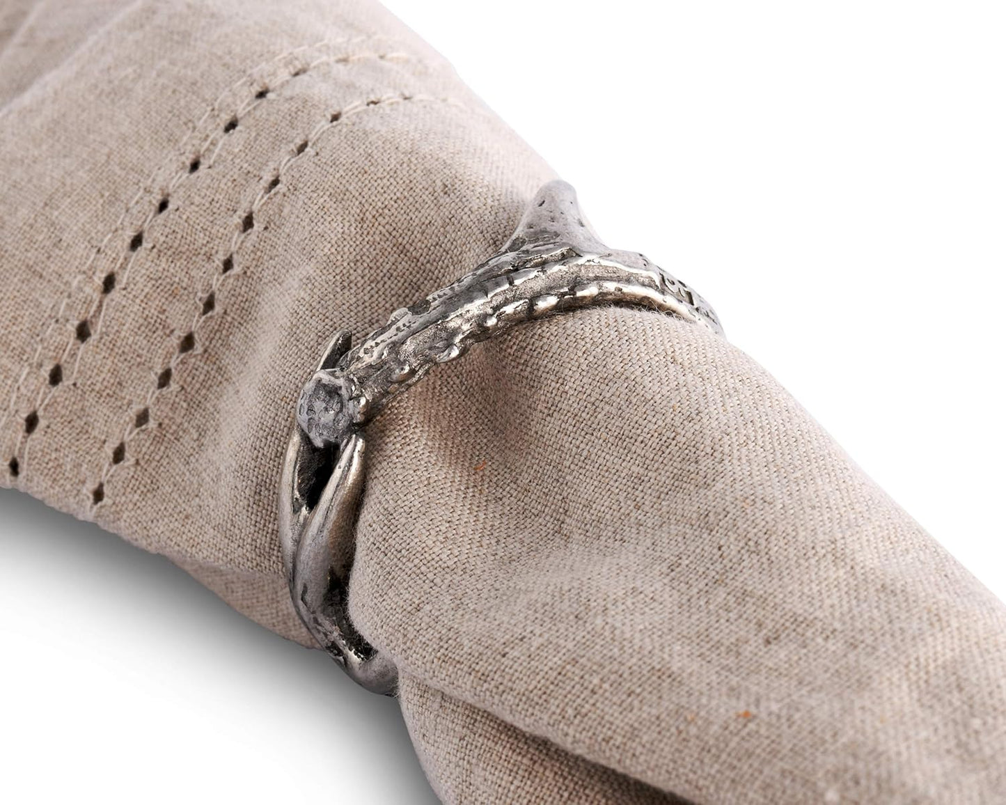 Vagabond House Solid Pewter Cast Metal Antler/Horn/Deer Rustic Napkin Ring Artisan Handcrafted for Refined Cabin Lodge Mountain Table Heirloom Quality (Sold as Single Ring) 1.5 inch Diameter