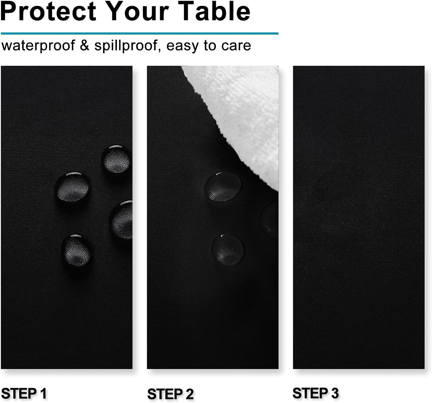 Hiasan Black Rectangle Tablecloth - 54 x 80 Inch - Waterproof & Wrinkle Resistant Washable Fabric Table Cloth for Dining, Party and Outdoor use
