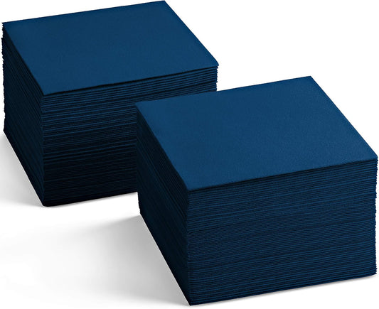 Linen-Feel Colored Cocktail Napkins - Decortive Cloth-Like DARK BLUE Dessert And Beverage Napkins - Soft And Absorbent. For Restaurant, Bar, Cafe, Or Event. (Pack of 200)