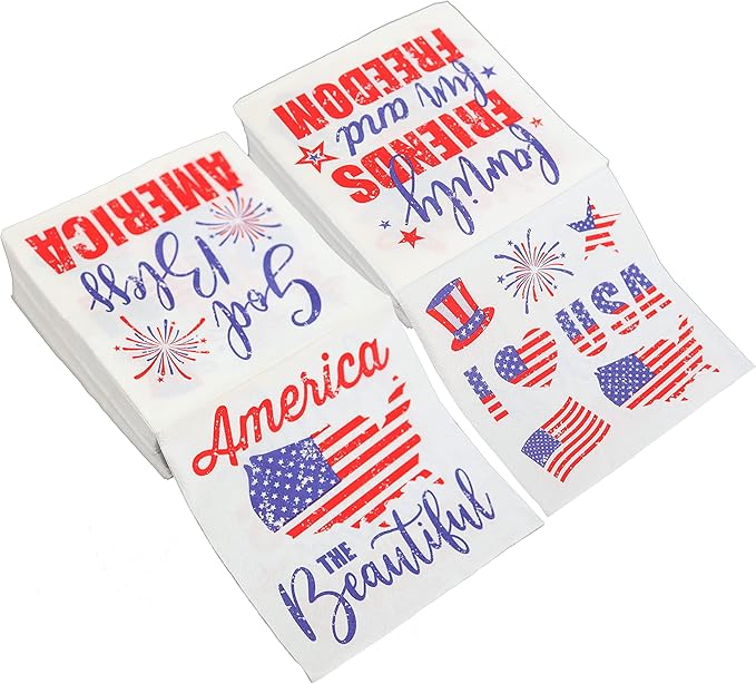 Iconikal July 4th Disposable Dinner Paper Party Napkins, Patriotic American, 75-Count