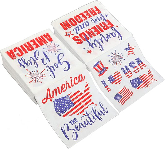 Iconikal July 4th Disposable Dinner Paper Party Napkins, Patriotic American, 75-Count