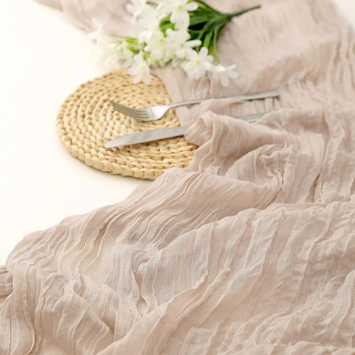 DOLOPL Rosy Brown Cheesecloth Table Runner 13.3ft Boho Gauze Cheese Cloth Table Runner Rustic Sheer Runner 160inch Long for Wedding Bridal Baby Shower Birthday Party Cake Table Decorations
