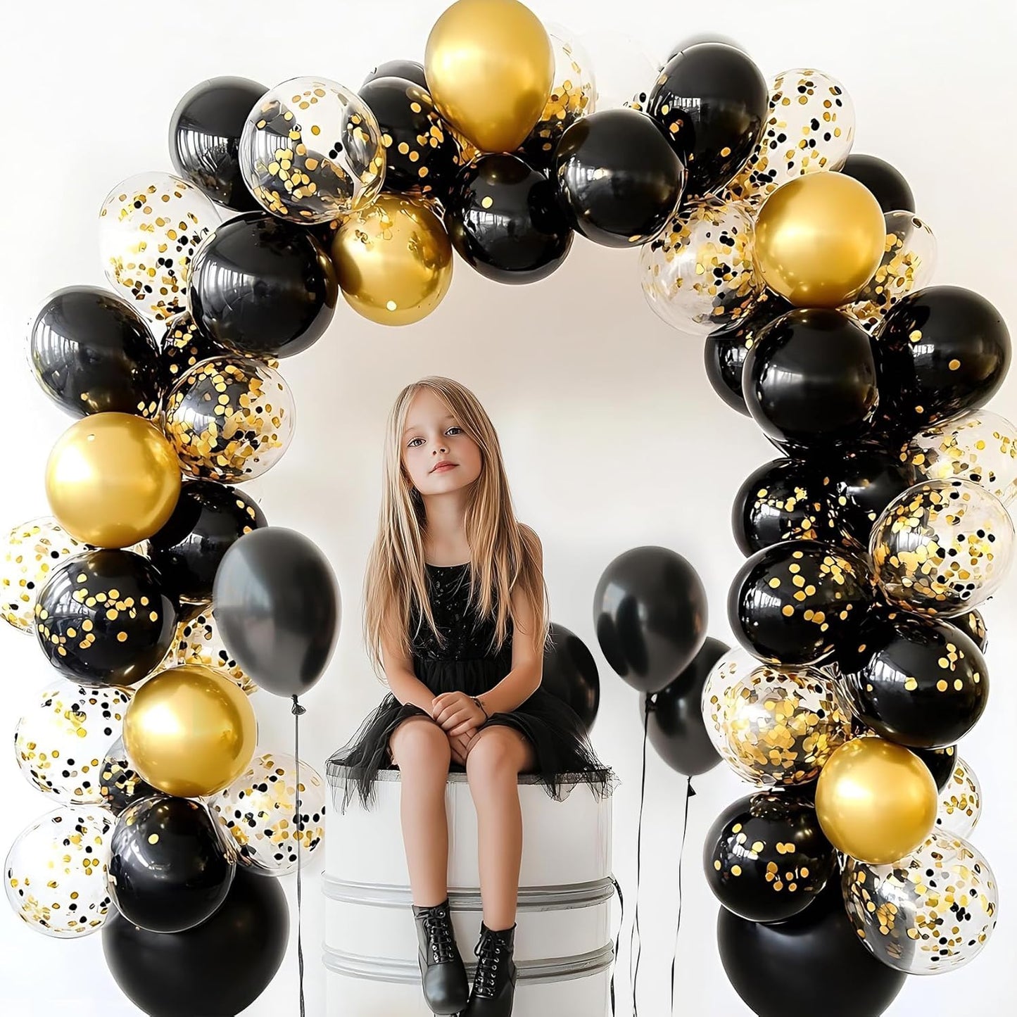 Black and Gold Balloons, 55 Pcs 12 Inch Metallic Gold Balloons Black Balloon Gold Confetti Latex Balloon for Birthday Party Graduation Decoration Baby Shower New Years Wedding Anniversary