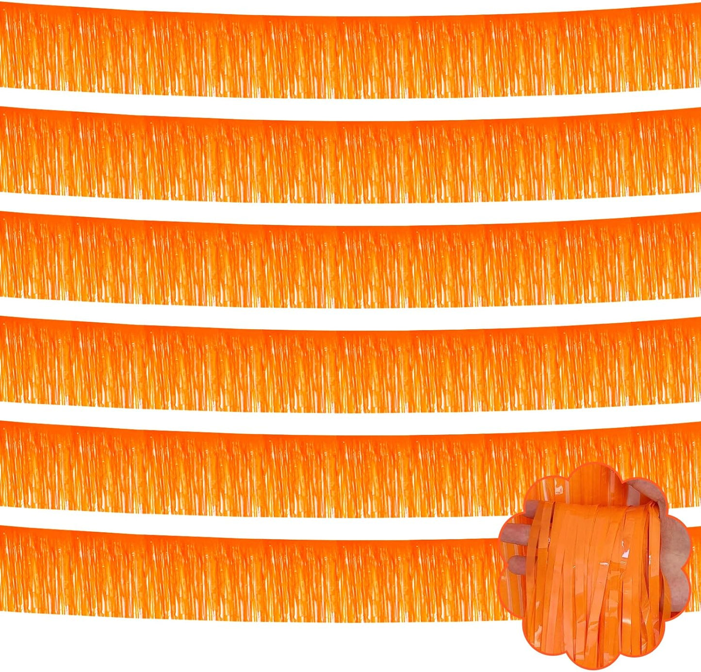 6 Pack 10 Feet Foil Fringe Garland Metallic Tinsel Streamers Banner Wall Hanging Backdrop Banner for Parade Floats, Thanksgiving, Christmas, Birthday, Halloween Party Decorations(Macaron Orange)