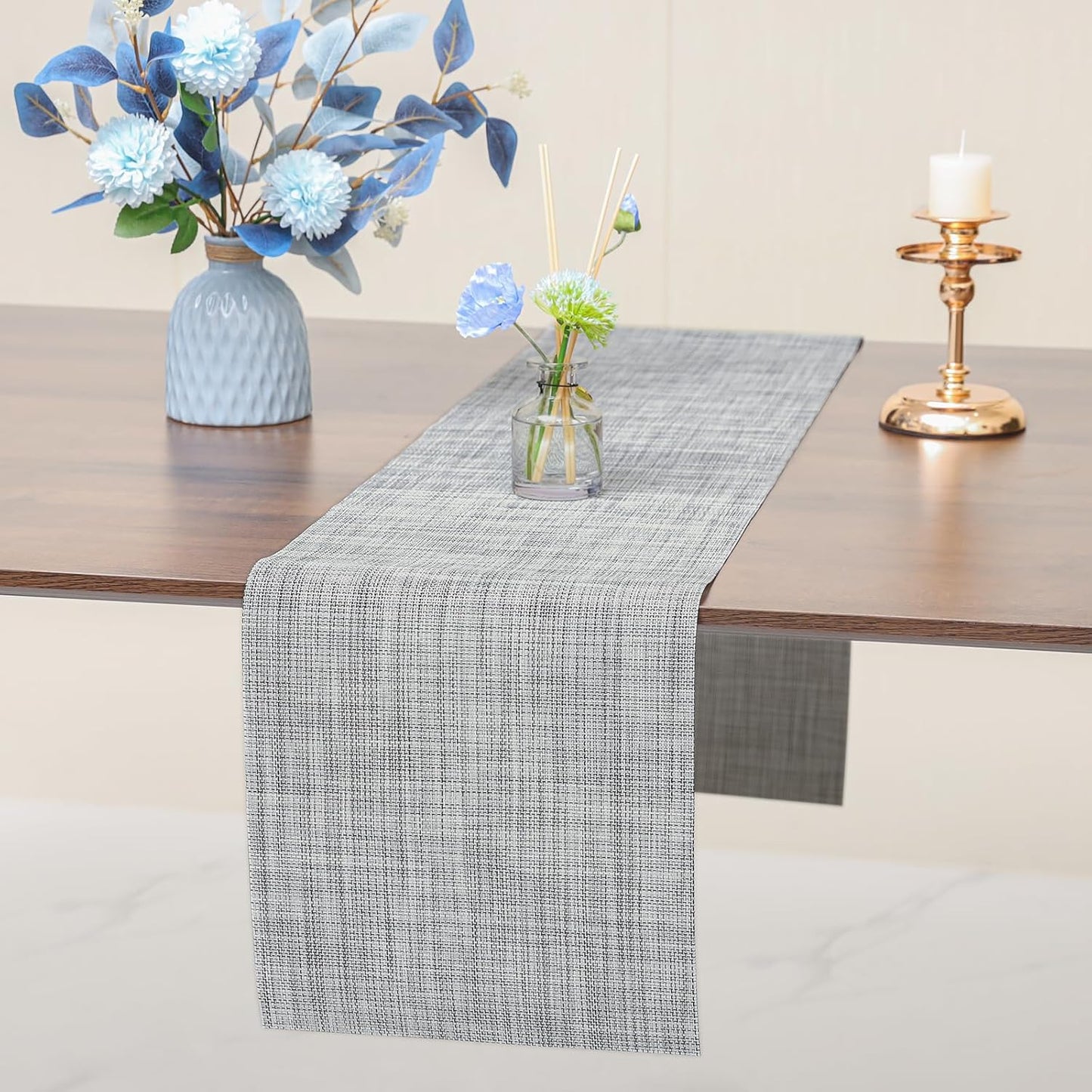 Myir JUN Table Runner, Vinyl Table Runner Indoor Arbitrarily Cropped Runner for Table Heatproof for Home Party (Light Gray, 12 x 94 inch)