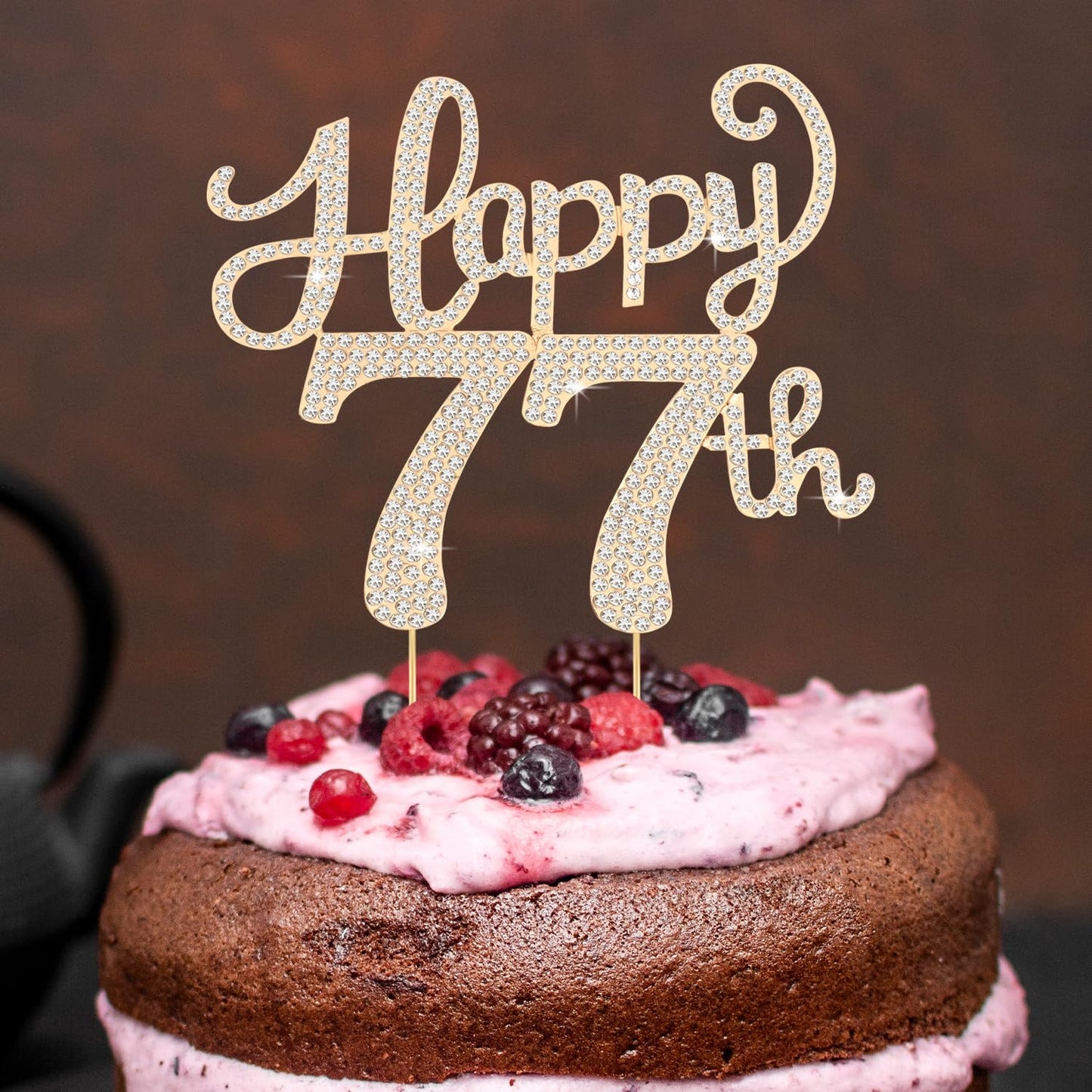 Happy 77th Birthday Decorations,77th Birthday Gold Rhinestone Cake Topper - Cheers to 77 Years Old Bday Party Metal Sparkly Cake Centerpieces Sign.