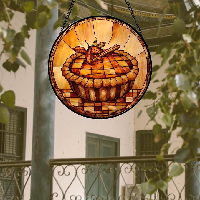 Stained Glass Window Hanging 4 Pcs Set Brown Turkey Berry Corn Large 11.8" - Suncatcher Door Garden Sun Catcher Decor Birthday Thanksgiving Mother's Day for Mom Woman Nana Men