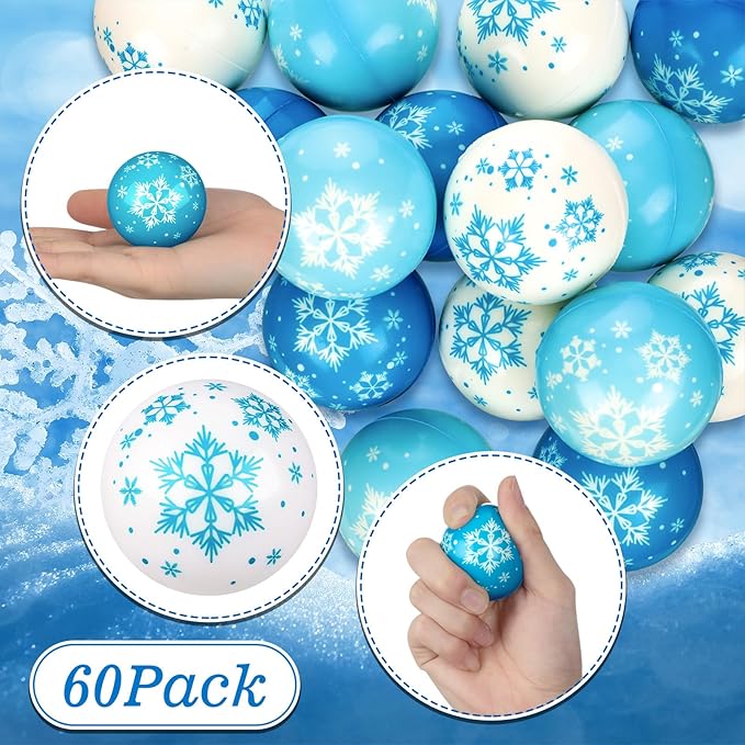 Zhanmai Winter Snowflake Stress Balls Bulk Snow Squeeze Balls Stress Relief Ball for Winter Holiday Decorations Goodie Bag Fillers(30 Pcs,1.77 Inch)