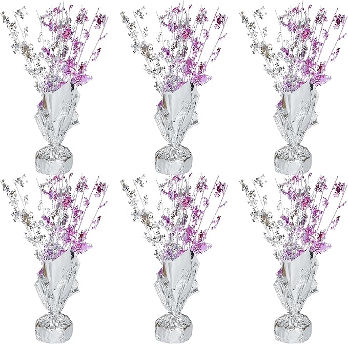 Gyufise 6 Pack Metallic Foil Spray Centerpiece Snowflake Table Decoration Burst Table Centerpieces Table Decor for Winter Wonderland Birthday Wedding Anniversary Holiday Party Supplies Pink Silver