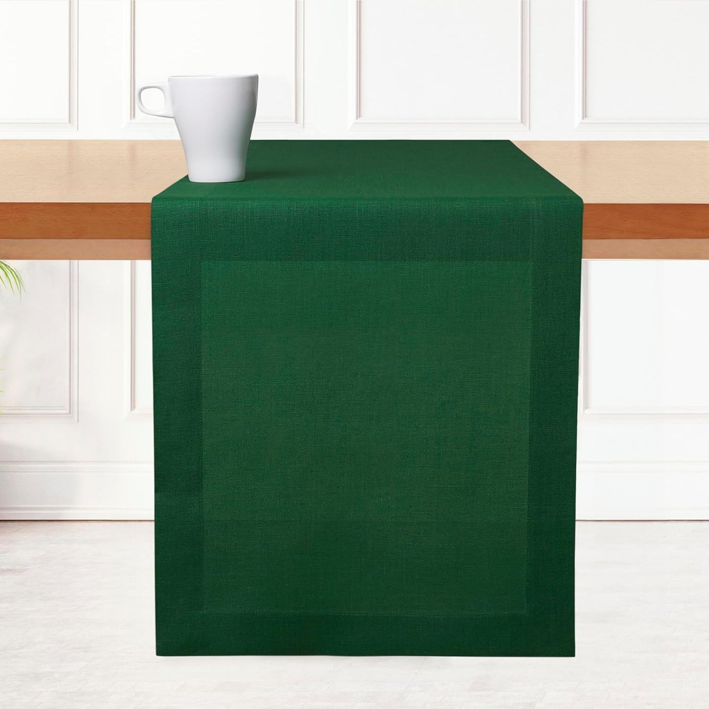 D'Moksha Homes Linen Table Runner 60 Inches - 100% Pure Linen Forest Green Table Runner 14 x 60 Inch for Coffee Tables, Dresser, Fall, Autumn and Halloween - Machine Washable