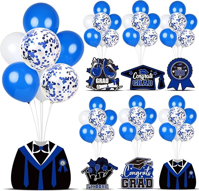 6 Sets Blue Graduation Balloon Stand Kit for Table Decorations Class of 2025 Congrats Grad Table Centerpiece Grad Prom Themed Decoration for Grad School & College Ceremonies Party Supplies