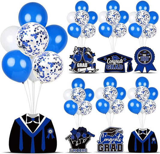 6 Sets Blue Graduation Balloon Stand Kit for Table Decorations Class of 2025 Congrats Grad Table Centerpiece Grad Prom Themed Decoration for Grad School & College Ceremonies Party Supplies