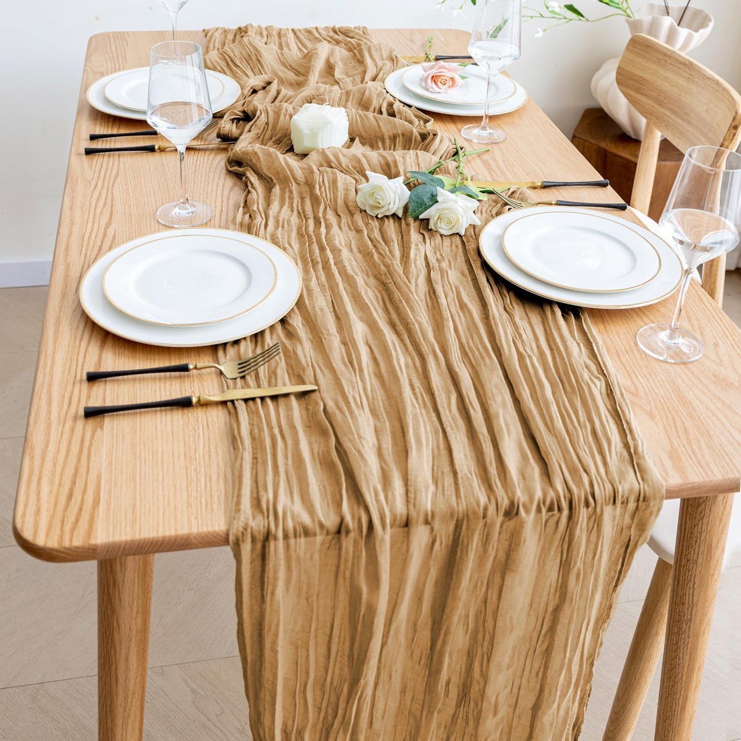 Wokceer Cheesecloth Table Runner 6Pack 10FT Khaki Boho Gauze Cheese Cloth Table Runner for Party Long Rustic Sheer Table Runners for Baby Bridal Shower Wedding Easter Table Decor