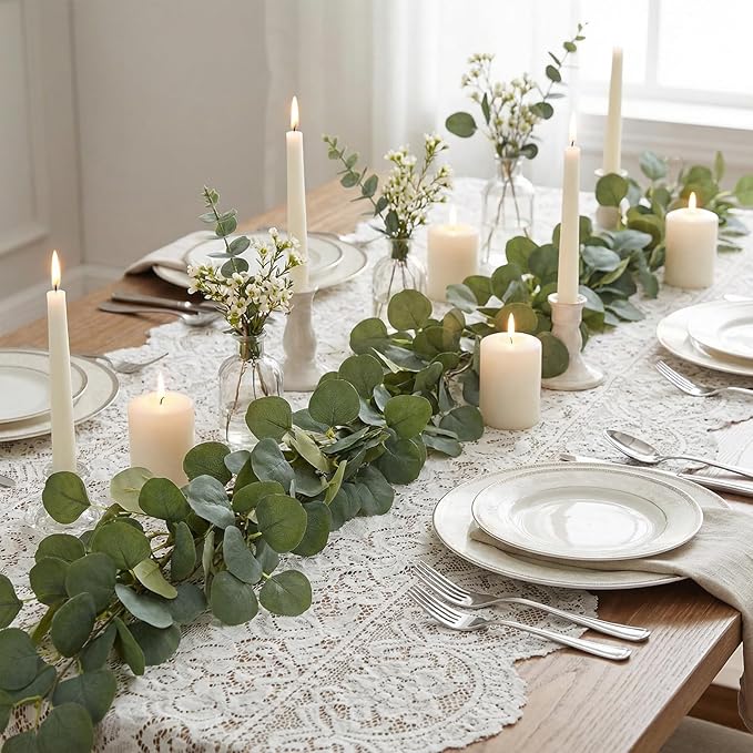 2 Pack Natural-Looking Eucalyptus Garland 5.9 Ft Artificial Eucalyptus Leaves Table Greenery Garland for Wedding Backdrop Table Arch Wall Indoor Outdoor Home Party Decor