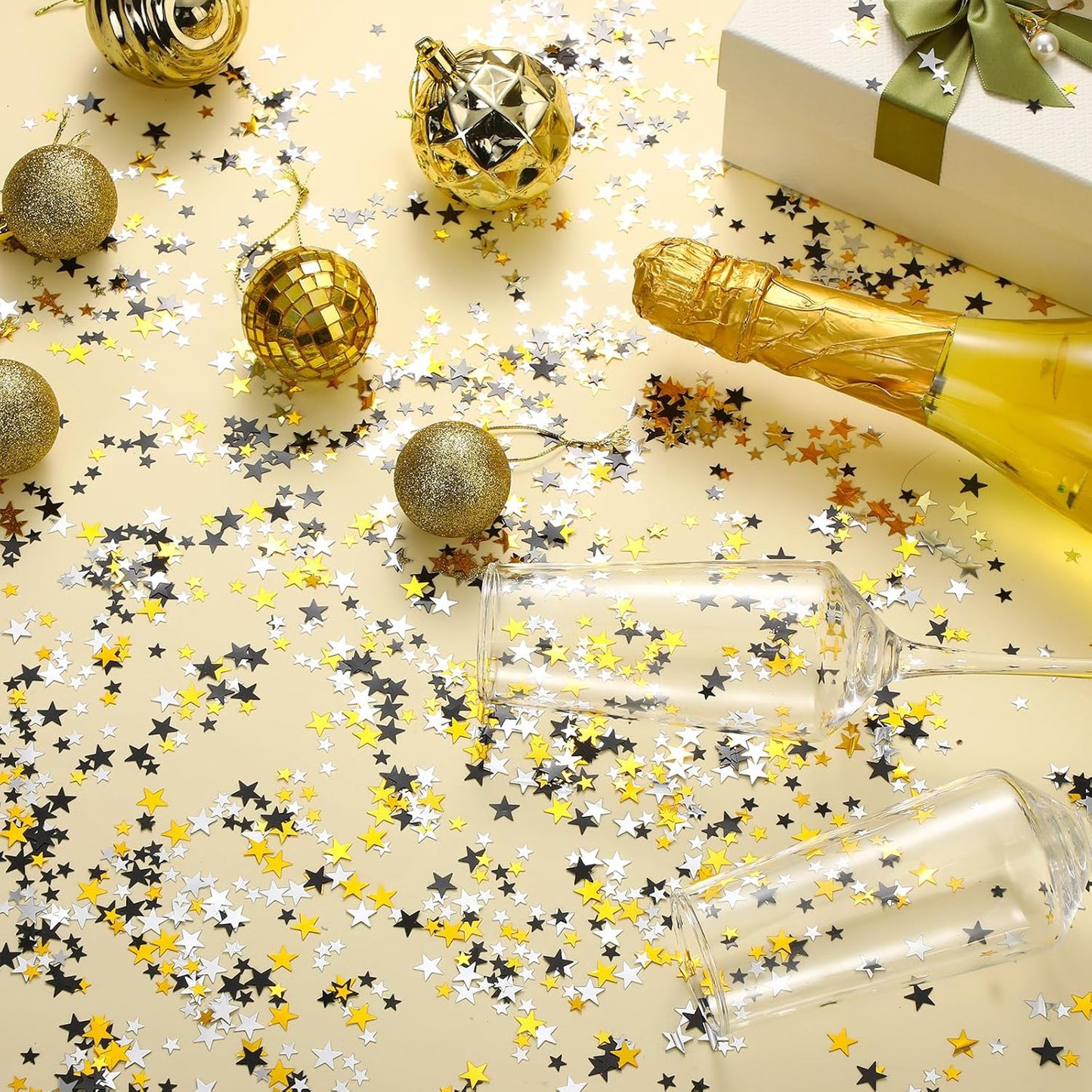 Hestya 60g Star Confetti Glitter Table Confetti Metallic Foil Stars for Christmas Party Wedding Festival Decorations(Silver Gold Black,10mm and 6mm)